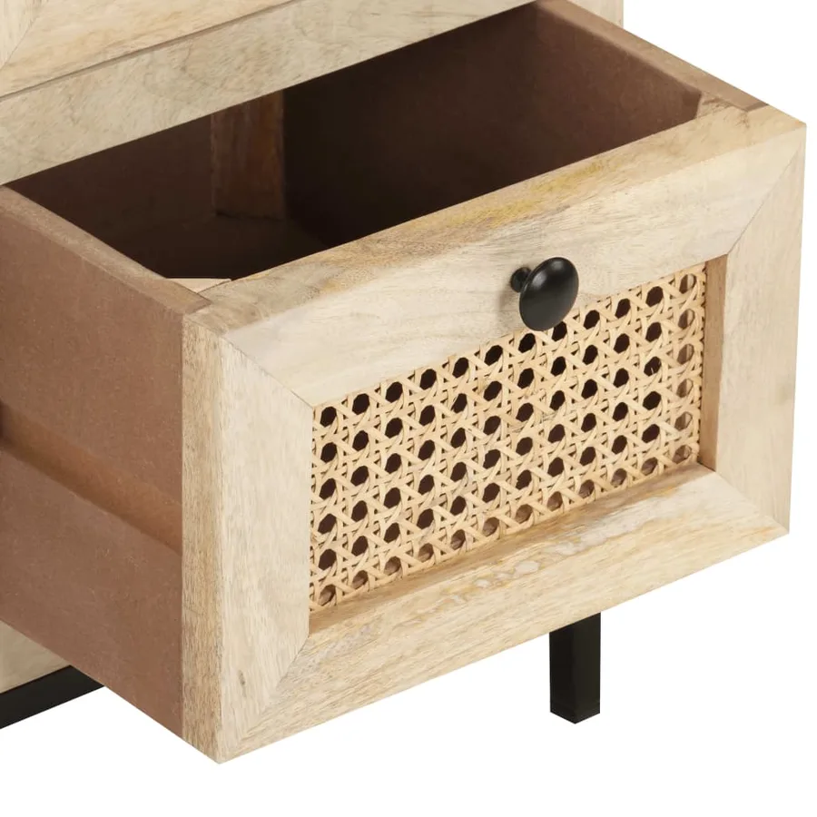 Buffet 60x35x70 cm Bois de manguier massif et canne naturelle - 7