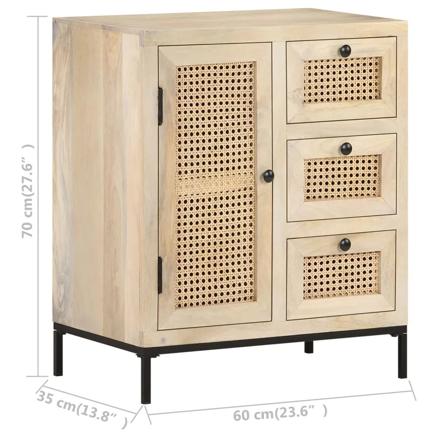 Buffet 60x35x70 cm Bois de manguier massif et canne naturelle - 8