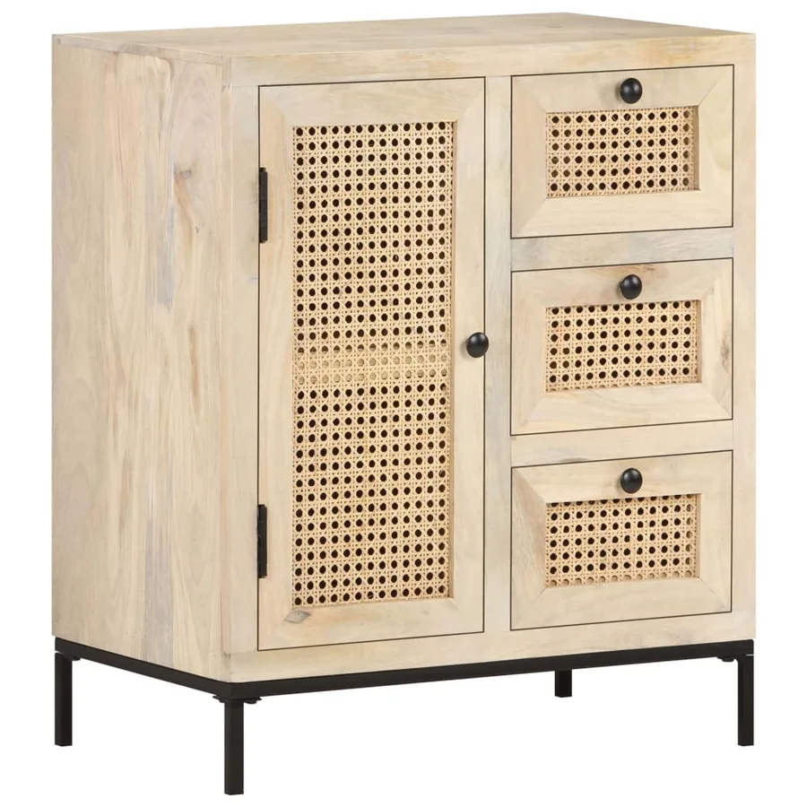 Buffet 60x35x70 cm Bois de manguier massif et canne naturelle - 9