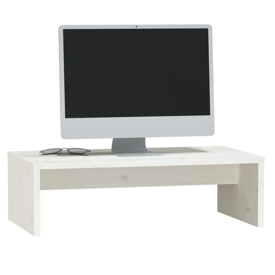 Support de moniteur Blanc 50x27x15 cm Bois de pin solide - 4