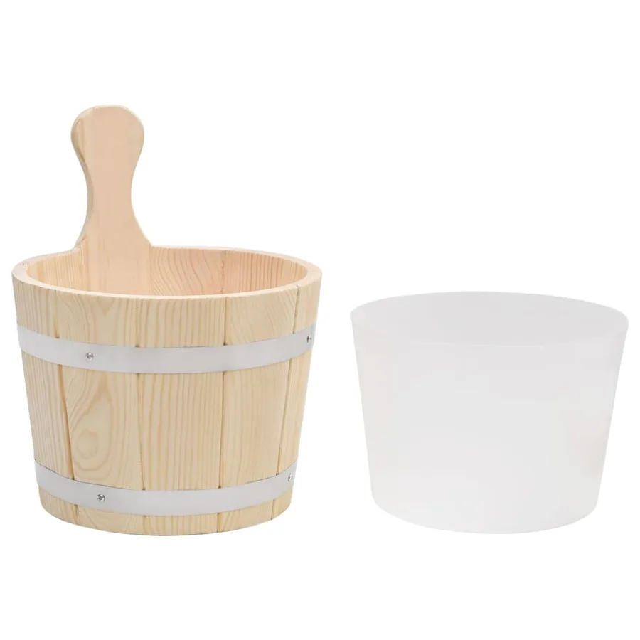 Ensemble de seau et louche pour sauna Bois massif de pin - 5