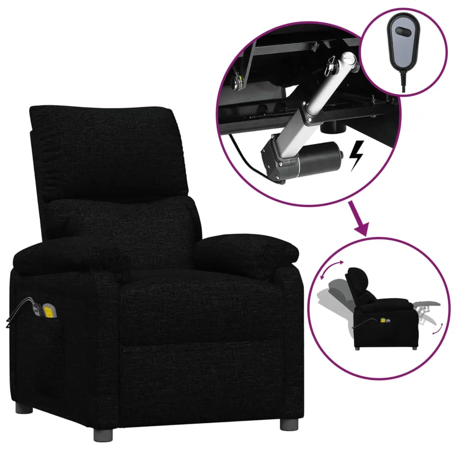 Fauteuil électrique de massage Noir Tissu - 2