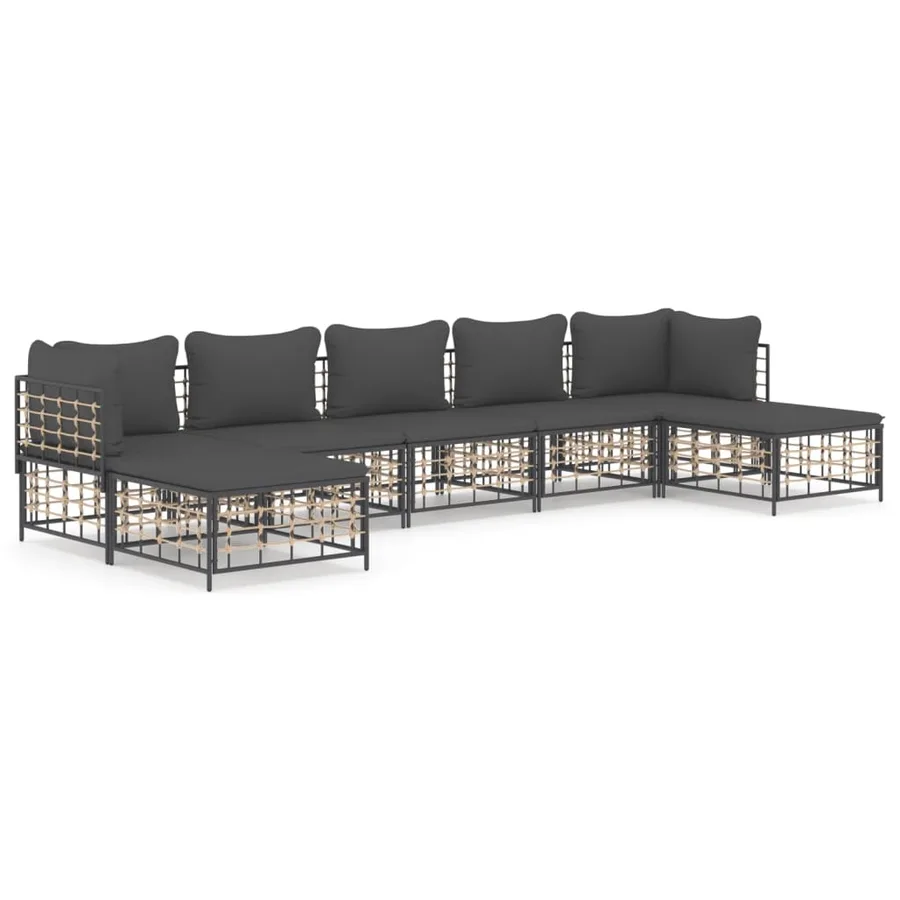 Salon de jardin 7 pcs avec coussins anthracite résine tressée - 2