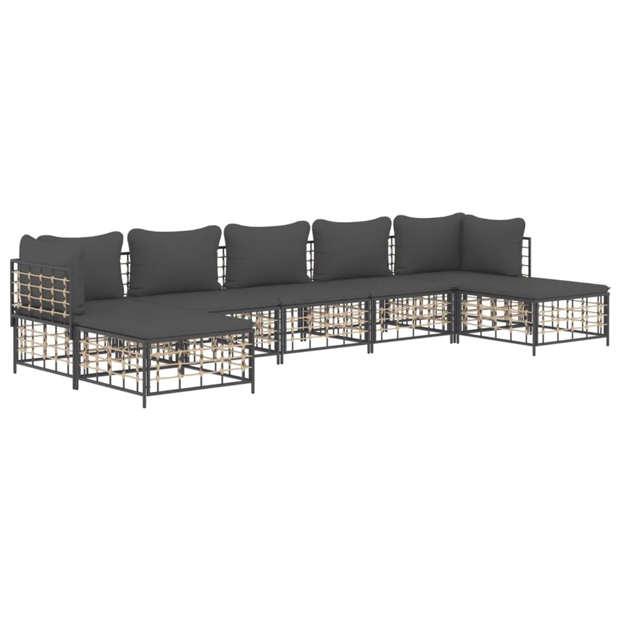 Salon de jardin 7 pcs avec coussins anthracite résine tressée - 3