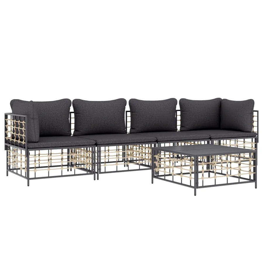 Salon de jardin 5 pcs avec coussins anthracite résine tressée - 3