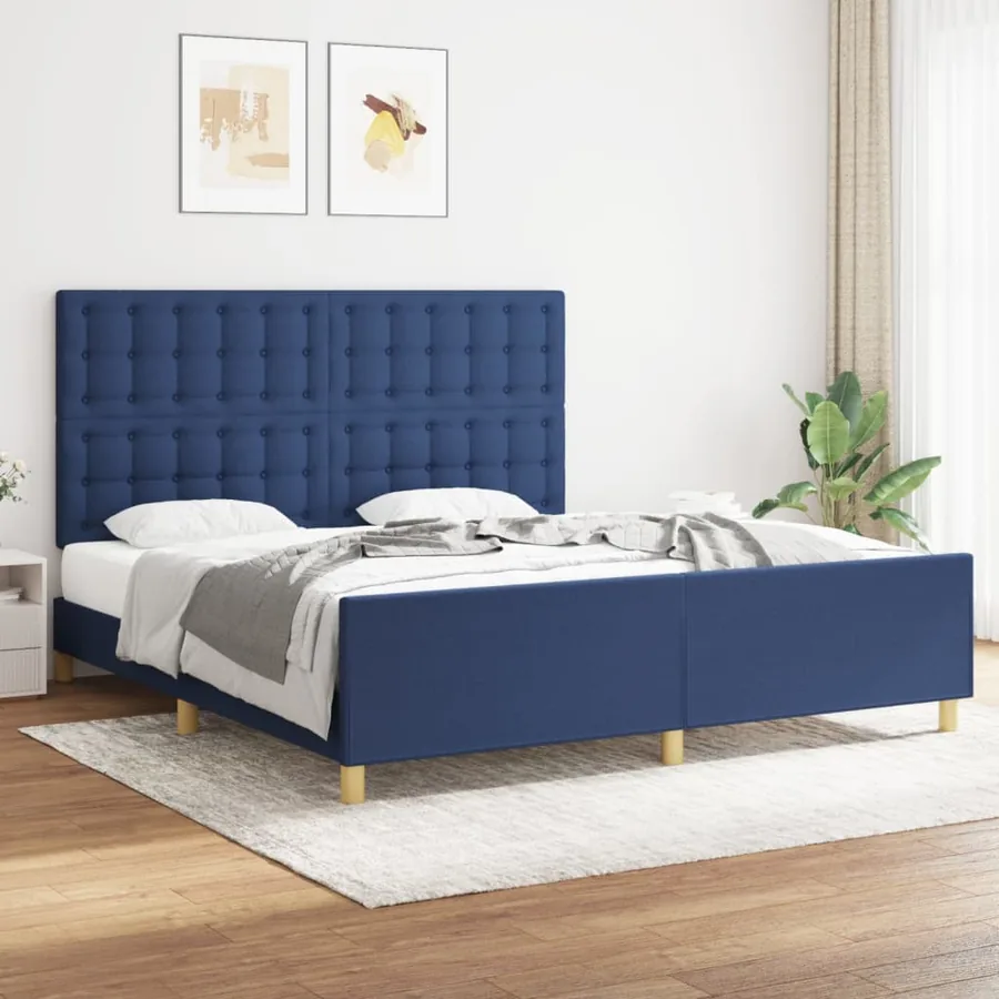 Cadre de lit sans matelas bleu tissu