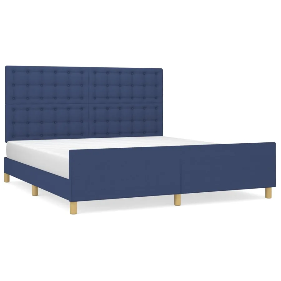 Cadre de lit sans matelas bleu tissu - 2