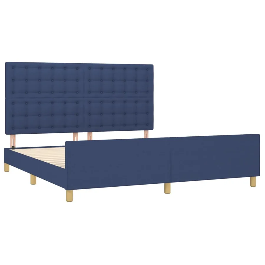 Cadre de lit sans matelas bleu tissu - 4