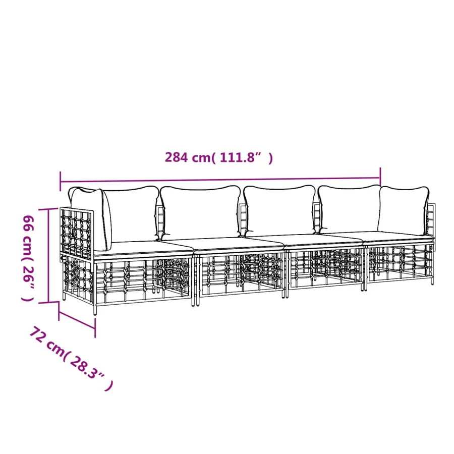Salon de jardin 4 pcs avec coussins anthracite résine tressée - 8