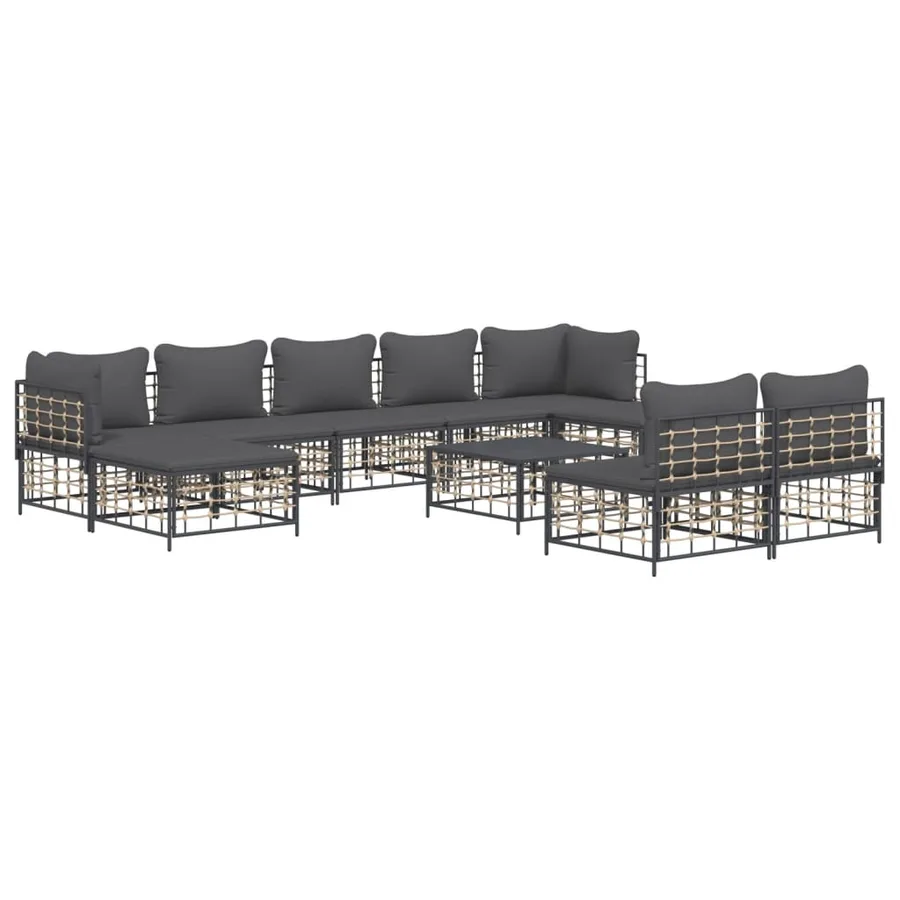 Salon de jardin 10 pcs avec coussins anthracite résine tressée - 3