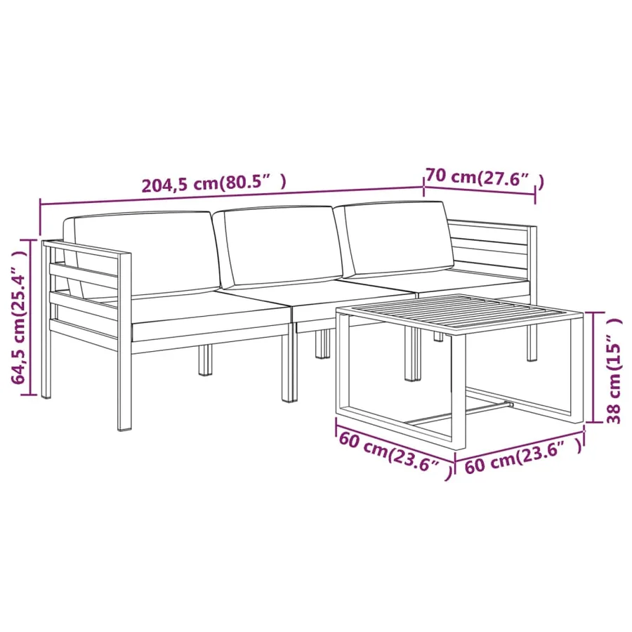 Salon de jardin 4 pcs avec coussins Aluminium Anthracite - 9