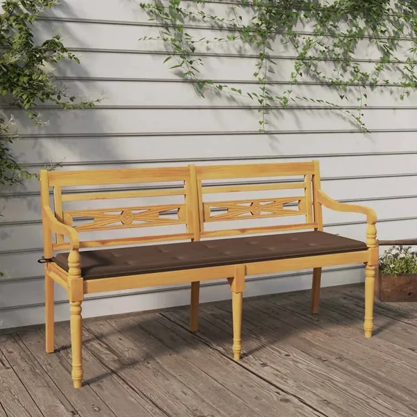 Banc Batavia avec coussin taupe 150 cm Bois de teck massif