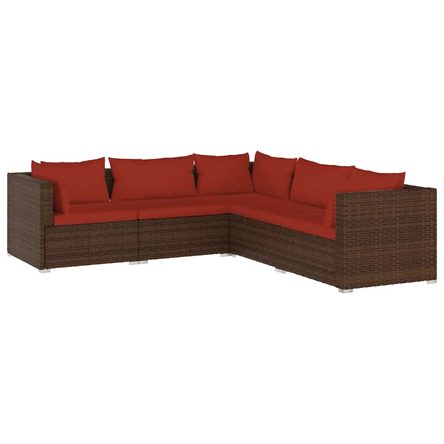 Salon de jardin 5 pcs avec coussins résine tressée marron - 2