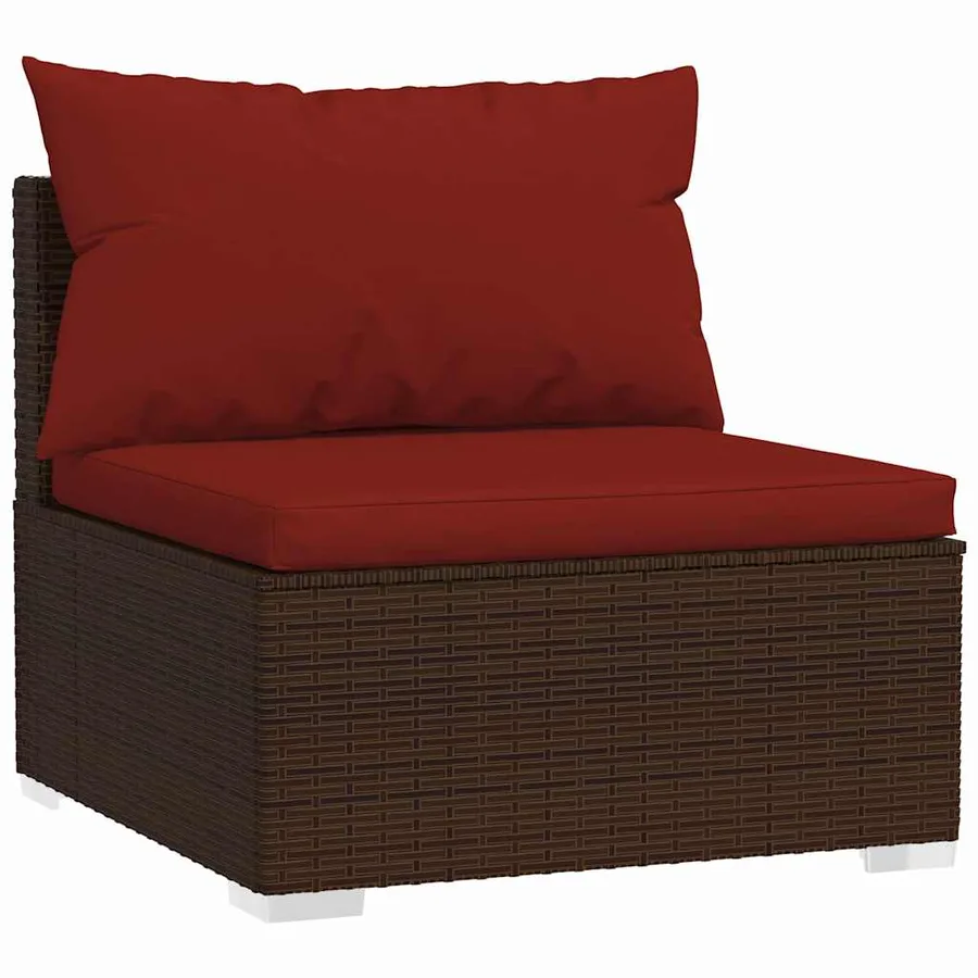 Salon de jardin 5 pcs avec coussins résine tressée marron - 3