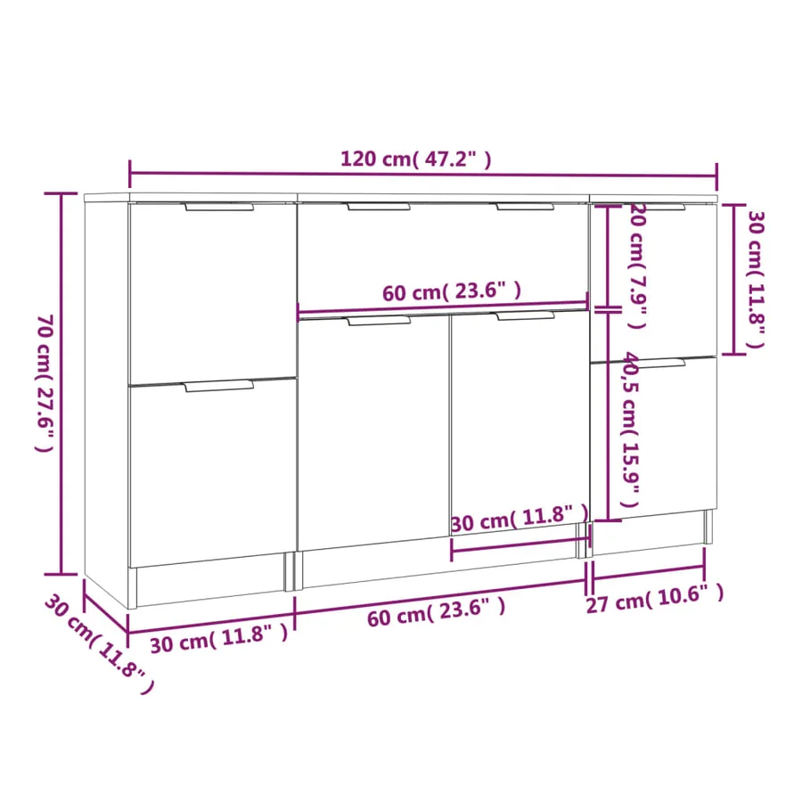 Buffets 3 pcs Blanc Bois d'ingénierie - 10