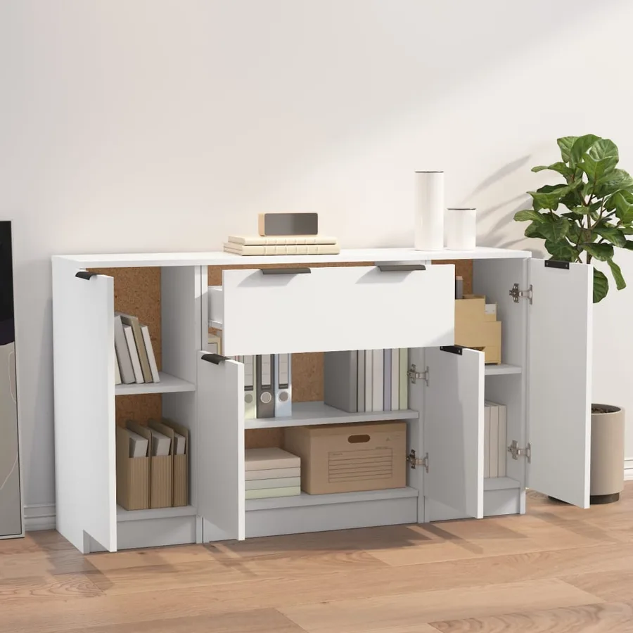 Buffets 3 pcs Blanc Bois d'ingénierie - 3