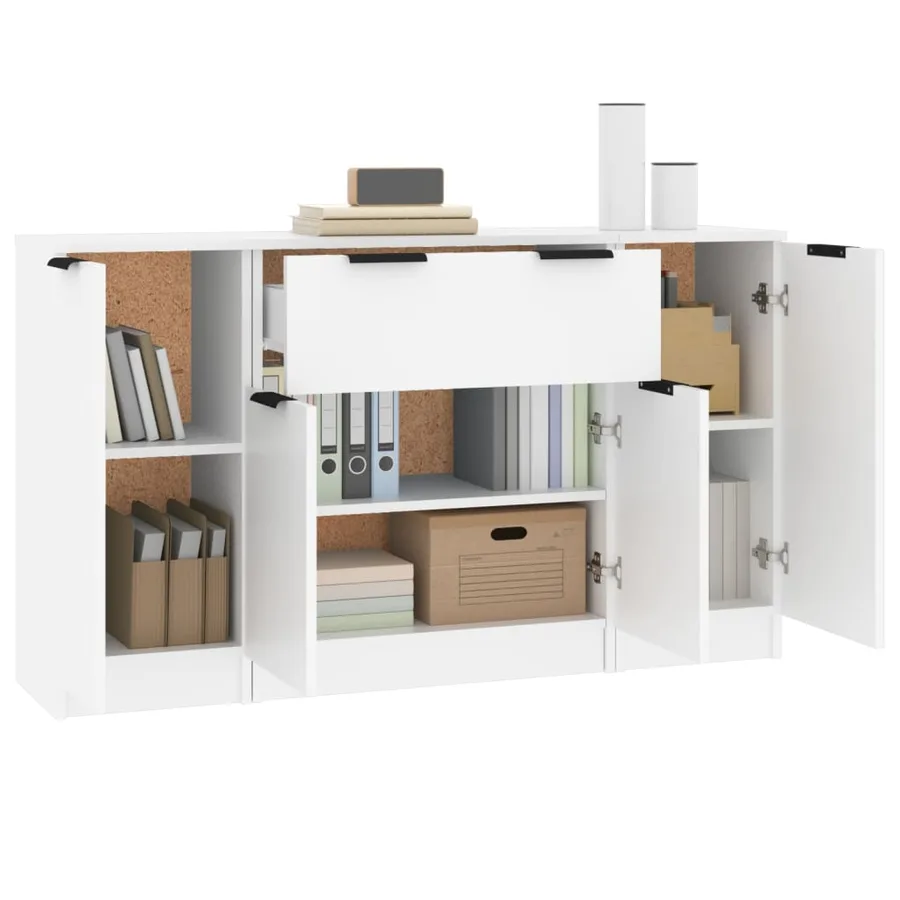 Buffets 3 pcs Blanc Bois d'ingénierie - 4