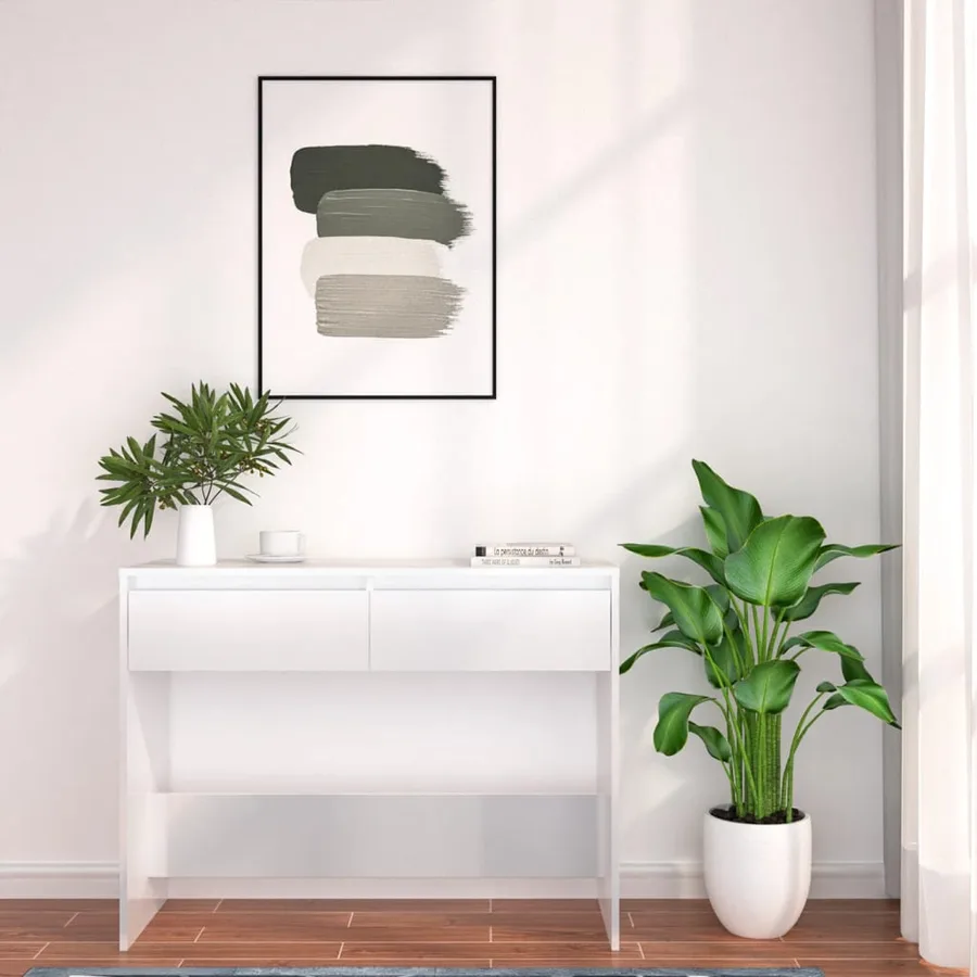 Table console blanc 100x35x76,5 cm bois d'ingénierie - 4