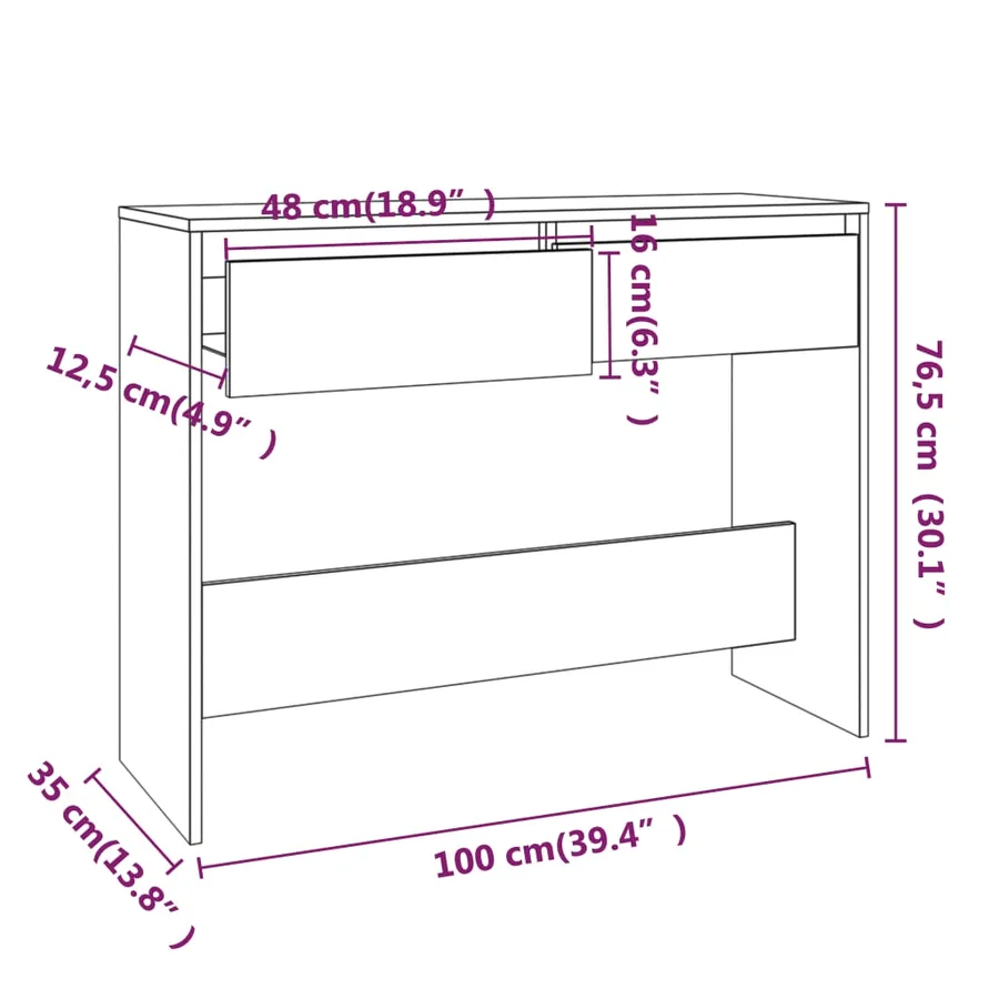 Table console blanc 100x35x76,5 cm bois d'ingénierie - 8