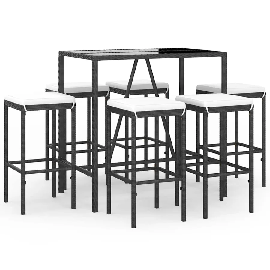Ensemble de bar de jardin 7 pcs avec coussins noir poly rotin - 2