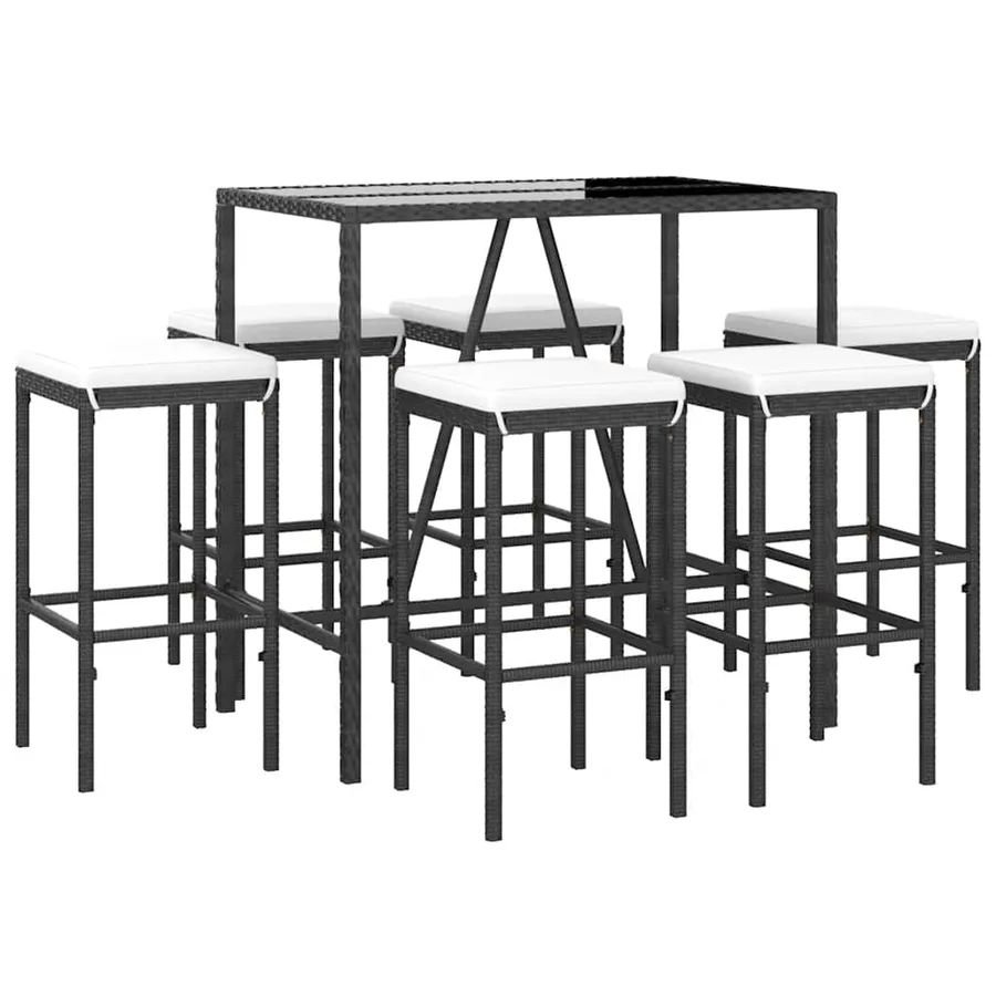 Ensemble de bar de jardin 7 pcs avec coussins noir poly rotin - 3