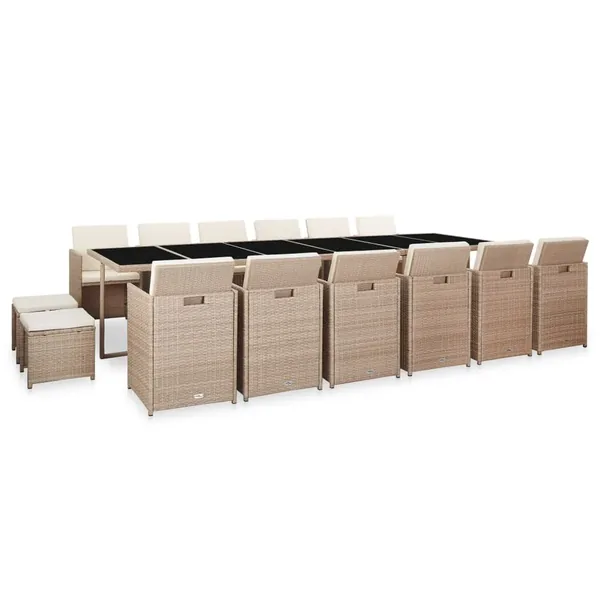 Ensemble à manger d'extérieur avec coussins 17 pcs rotin Beige