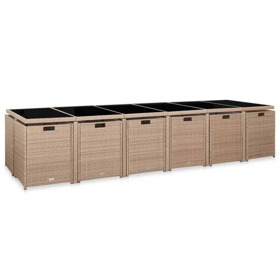 Ensemble à manger d'extérieur avec coussins 17 pcs rotin Beige - 11