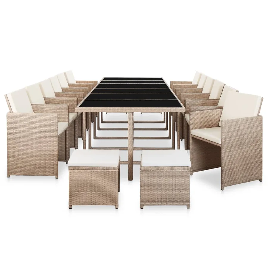 Ensemble à manger d'extérieur avec coussins 17 pcs rotin Beige - 2