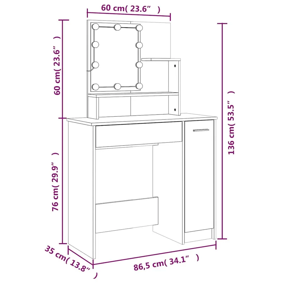 Coiffeuse avec LED noir 86,5x35x136 cm - 17