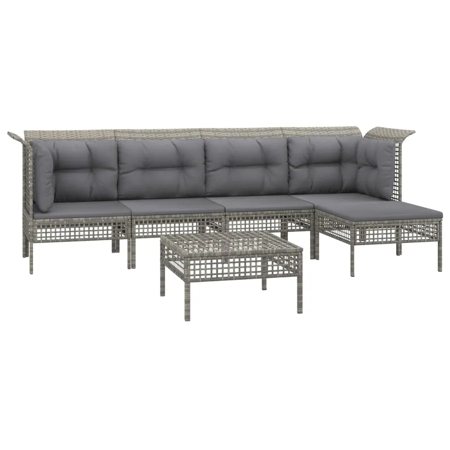 Salon de jardin 6 pcs avec coussins Gris Résine tressée - 3