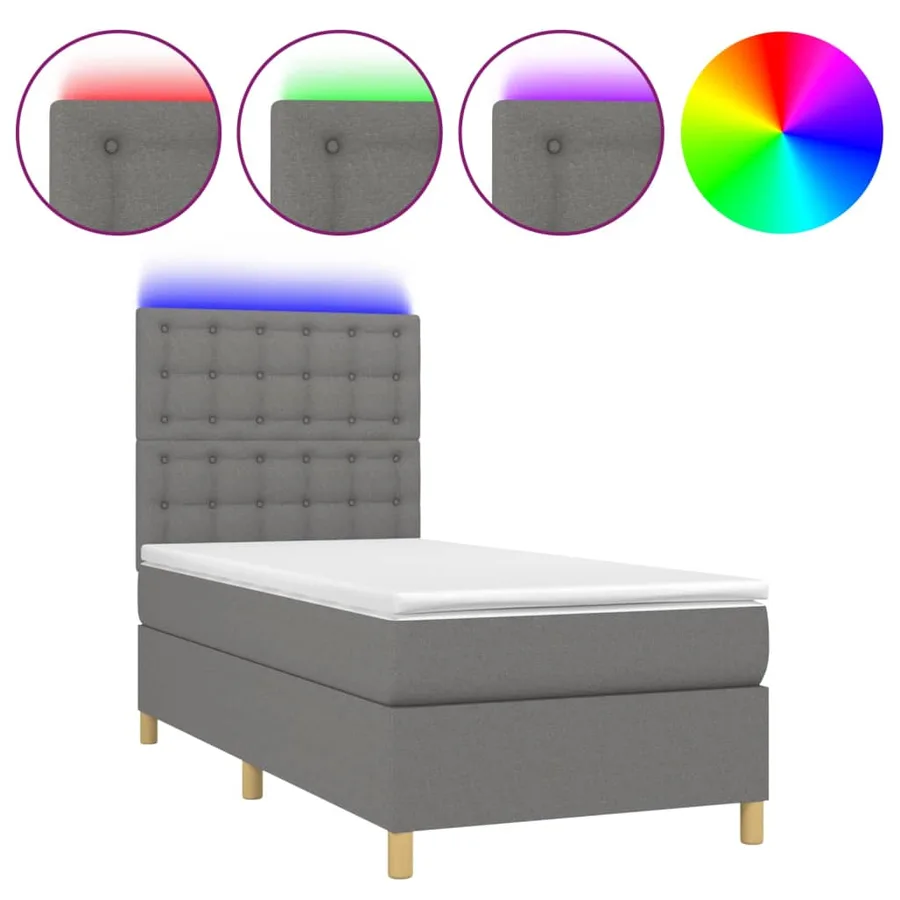 Sommier à lattes de lit et matelas et LED Gris foncé 90x190 cm - 2