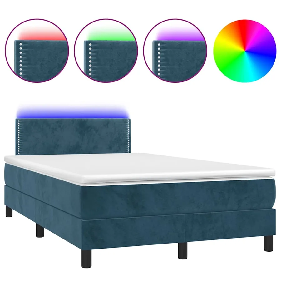 Sommier à lattes de lit avec matelas LED Bleu foncé 120x200 cm - 2