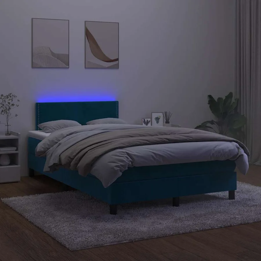 Sommier à lattes de lit avec matelas LED Bleu foncé 120x200 cm - 3