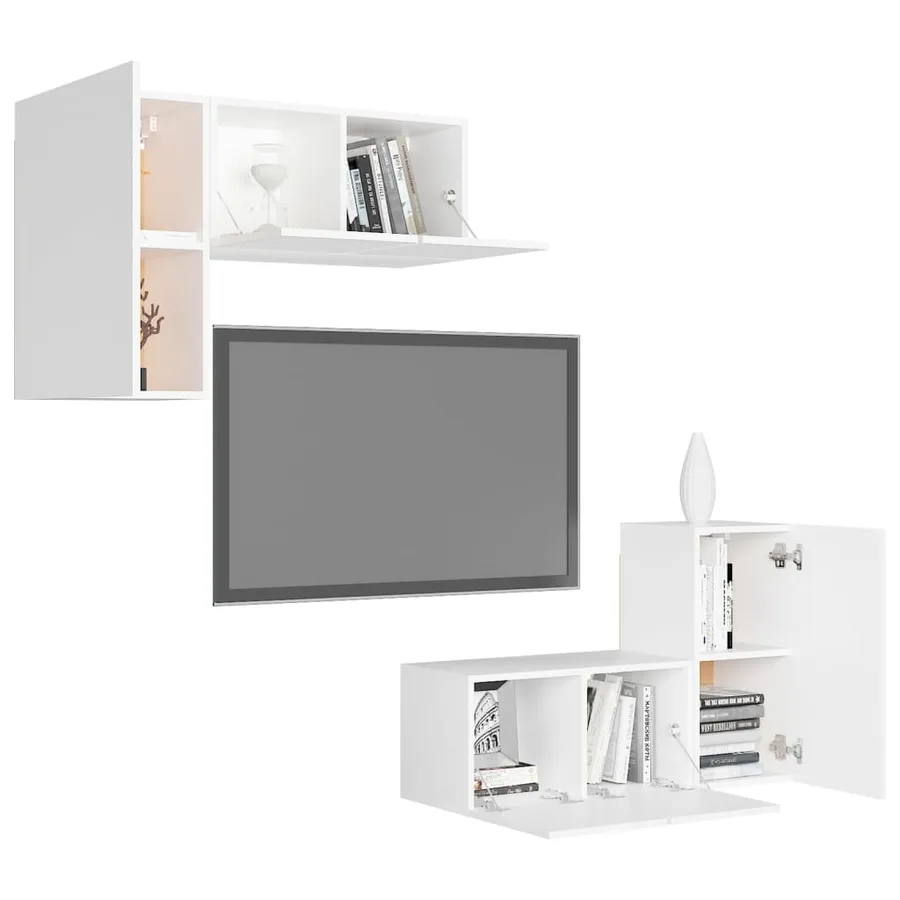 Ensemble de meubles TV 4 pcs Blanc Bois d'ingénierie - 3