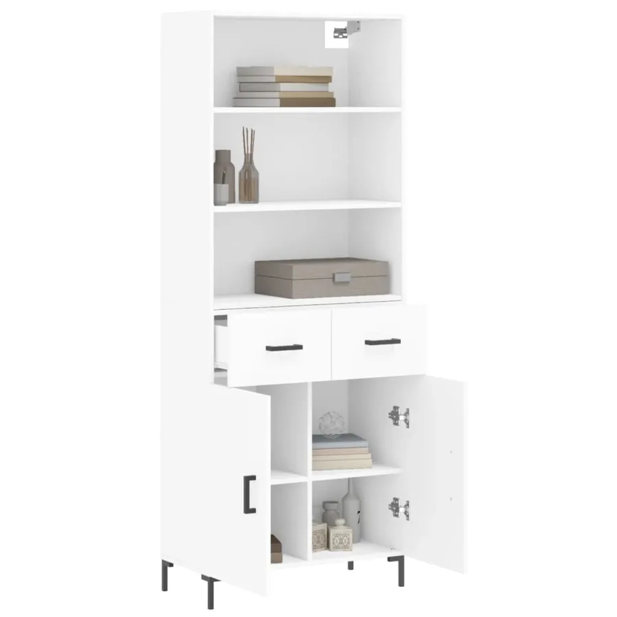 Buffet haut Blanc 69,5x34x180 cm Bois d'ingénierie - 3