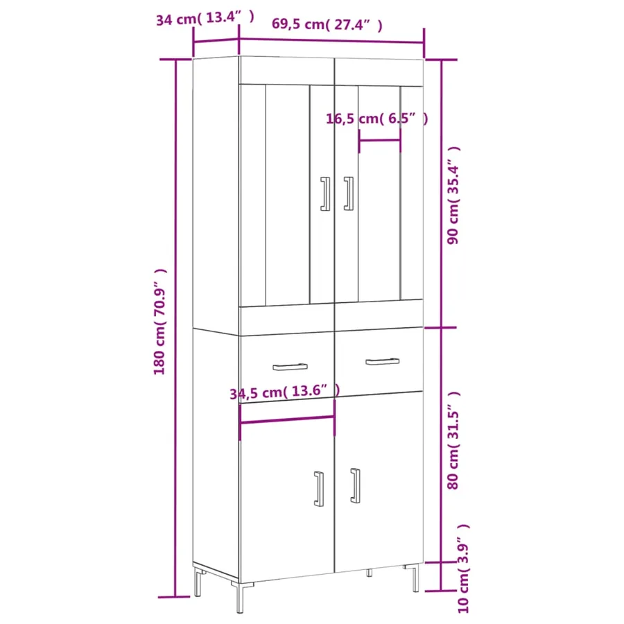 Buffet haut Blanc 69,5x34x180 cm Bois d'ingénierie - 14