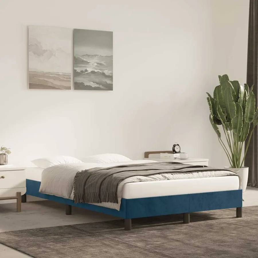 Cadre de lit sans matelas bleu foncé 120x200 cm velours