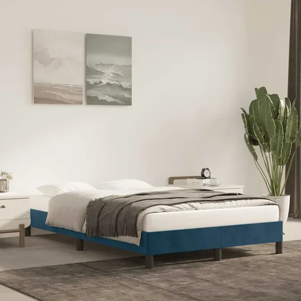 Cadre de lit sans matelas bleu foncé 120x200 cm velours