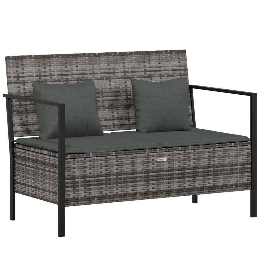 Banc de Jardin à 2 Places avec Coussins Gris Résine Tressée - 2
