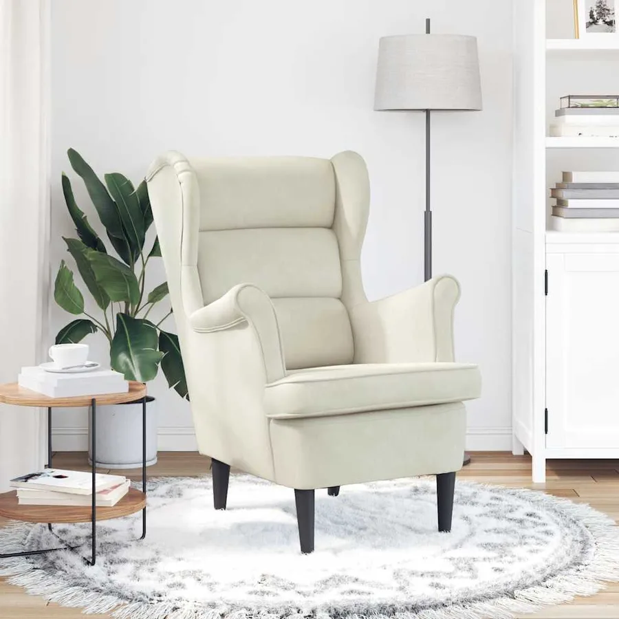 Fauteuil blanc crème velours - 3
