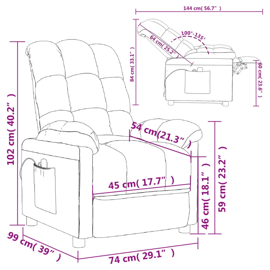 Fauteuil électrique de massage Marron foncé Tissu - 14