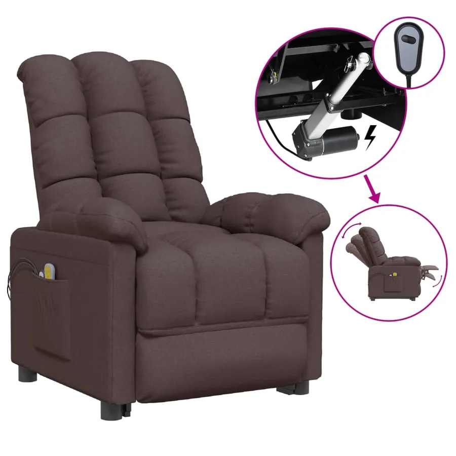 Fauteuil électrique de massage Marron foncé Tissu - 2