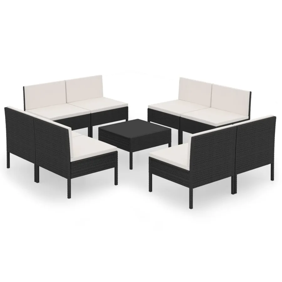 Salon de jardin 9 pcs avec coussins Résine tressée Noir - 2