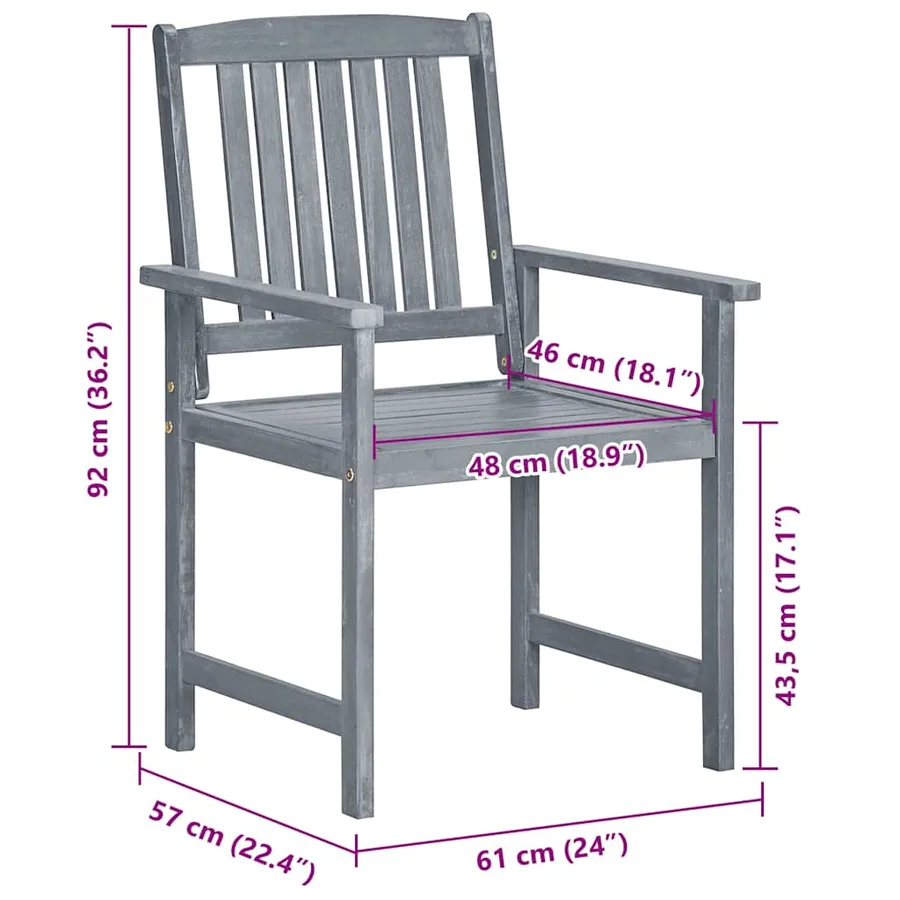 Chaises de jardin et coussins lot de 8 Bois acacia solide Gris - 8