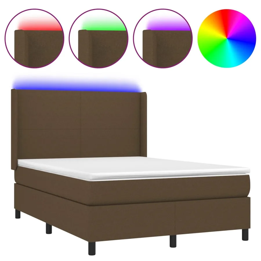 Sommier à lattes de lit matelas et LED Marron foncé 140x200 cm - 2