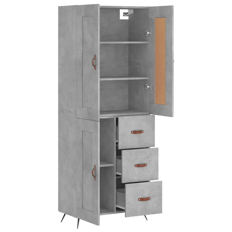 Buffet haut Gris béton 69,5x34x180 cm Bois d'ingénierie - 4