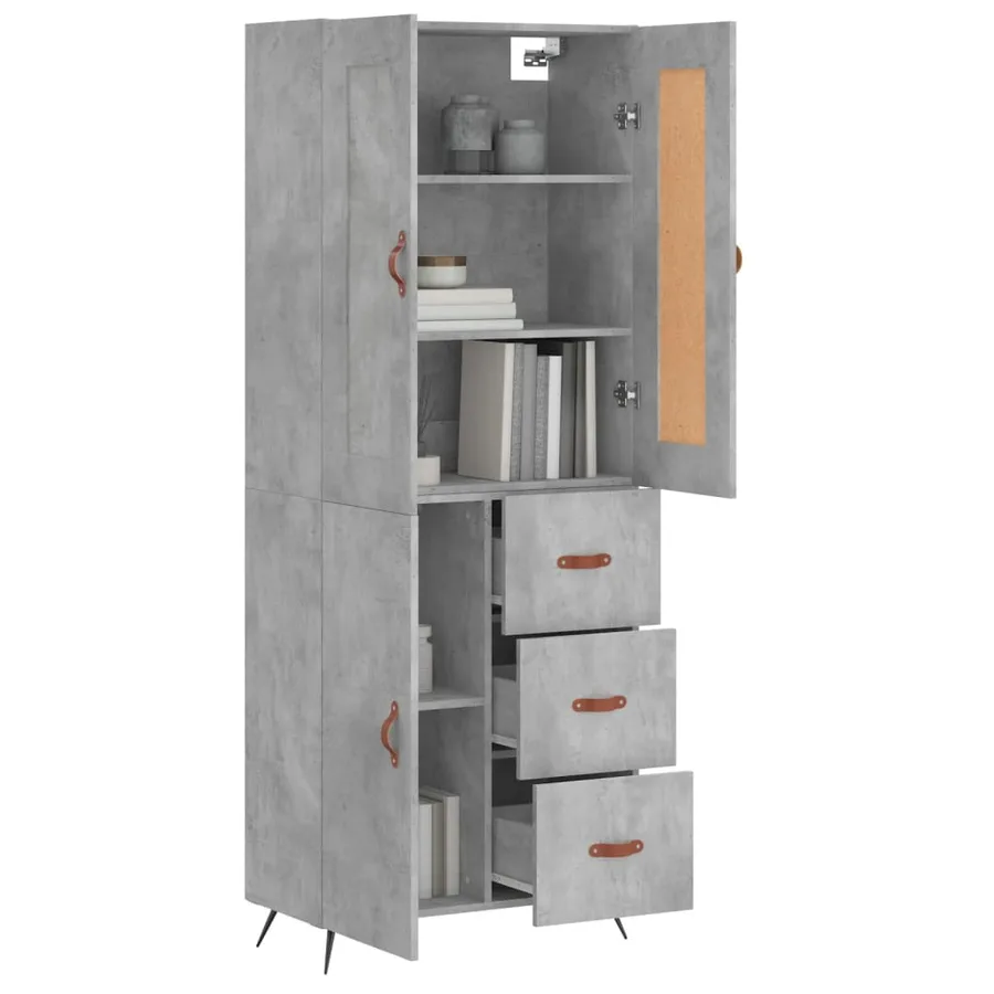 Buffet haut Gris béton 69,5x34x180 cm Bois d'ingénierie - 3