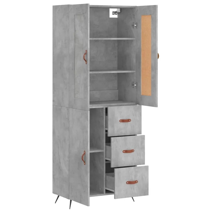 Buffet haut Gris béton 69,5x34x180 cm Bois d'ingénierie - 4