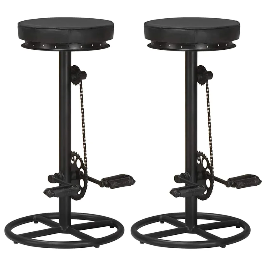 Tabourets de bar lot de 2 noir cuir véritable de chèvre