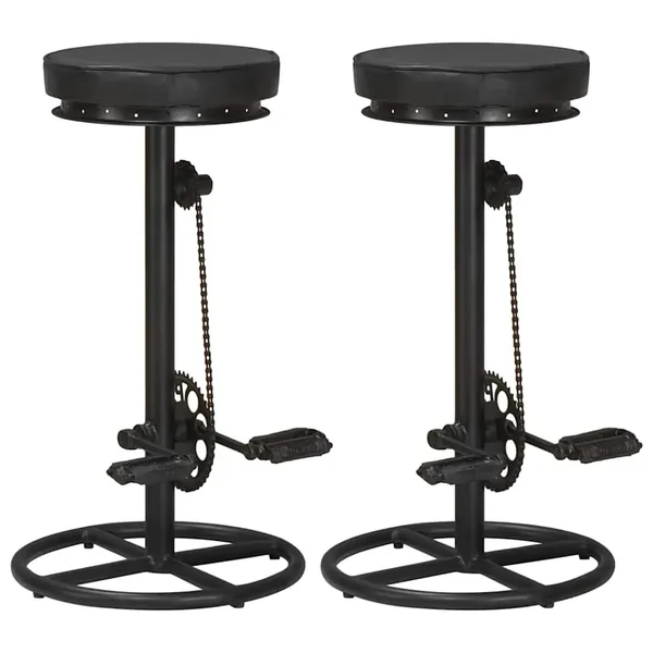 Tabourets de bar lot de 2 noir cuir véritable de chèvre